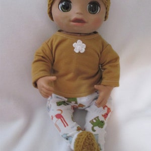 Baby Alive as Real as Can be 4Pc. Complete Outfit "Doggies" Leggings Top Crochet Hat with Bootie Shoes