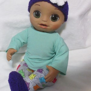 Doll Clothes Made for Baby Alive as Real as Can be  4Pc. Complete Outfit Top Pants Hand Crochet Hat & Matching Bootie Shoes