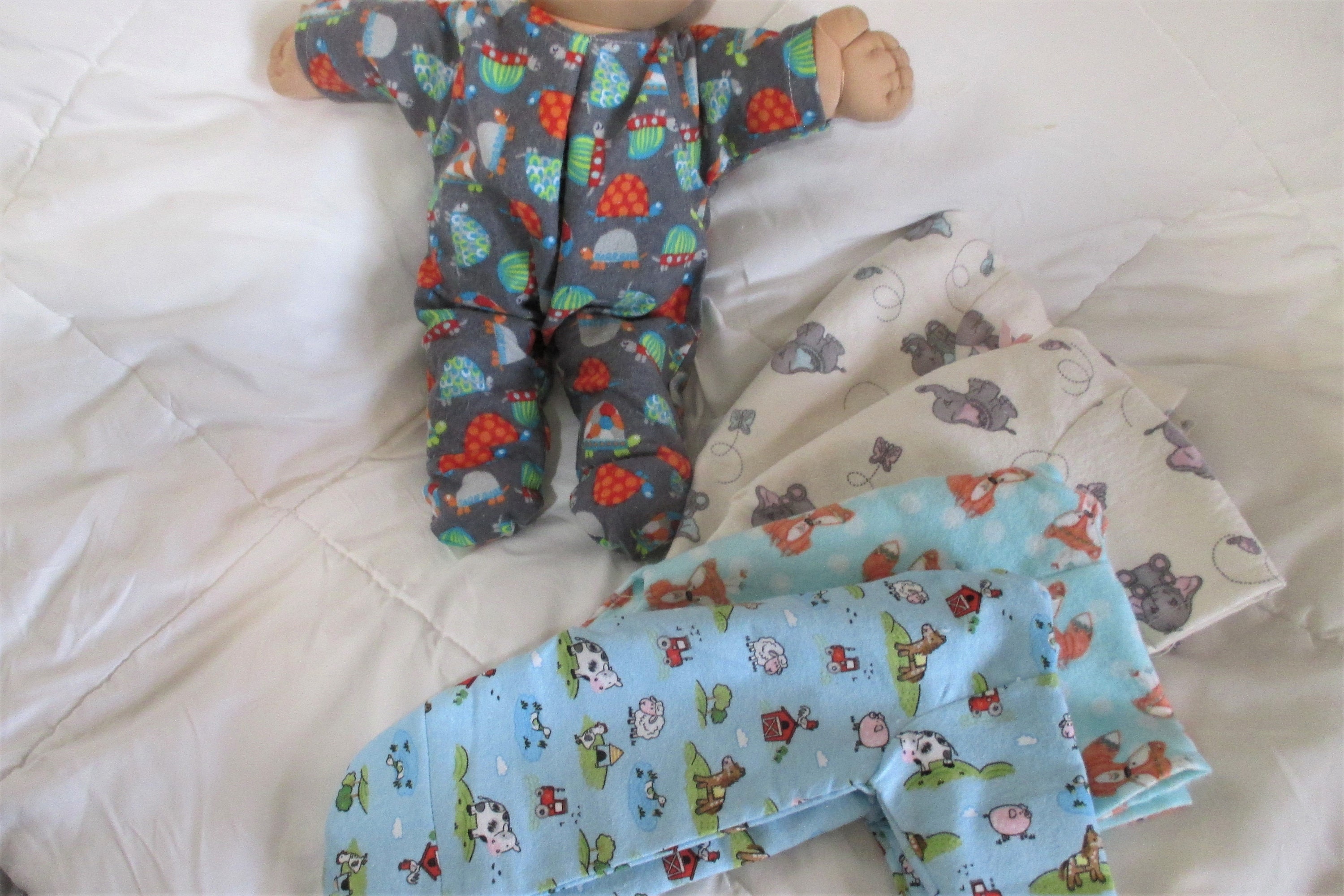 CPK 14" Doll Clothes Cabbage Patch Doll PICK Flannel Footed Sleeper NEW Patterns