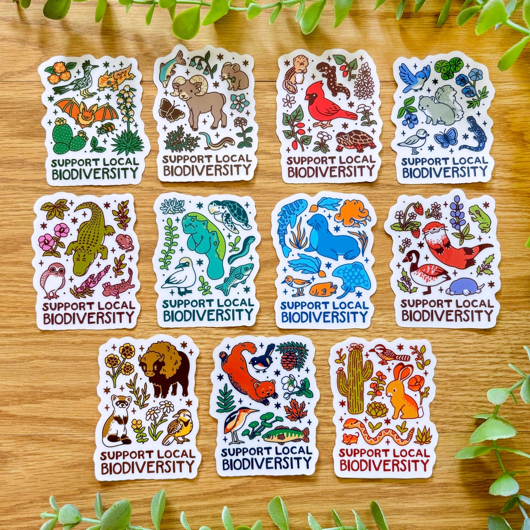 Support Local Biodiversity Clear Vinyl Stickers | Appalchia, Midwest, Northeast, Great Plains, Southwest, Pacific Northwest