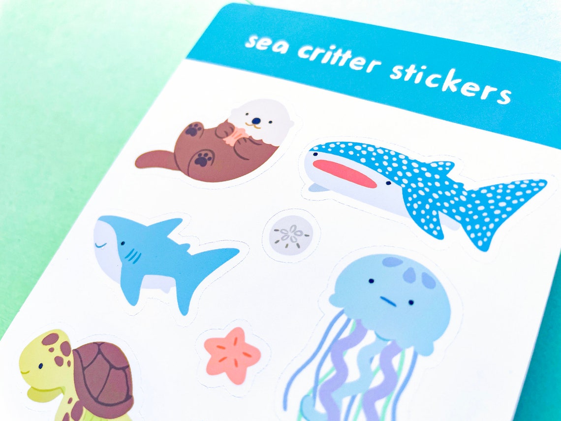 Cute Sea Creature Sticker Sheet Ocean Animals Stickers Etsy