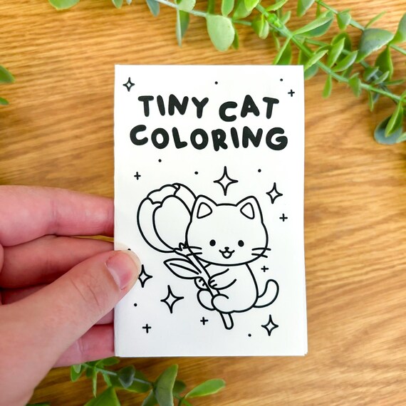 Tiny Cat Coloring Zine | Mini Coloring Book, Kitty Coloring