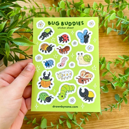 Bug Buddies Sticker Sheet | Cute Insects Stickers | Beetle, Snail, Butterfly, Worm Planner Stickers