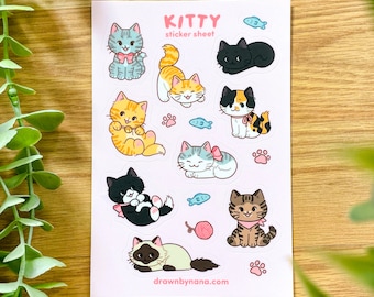 Kitty Sticker Sheet | Cute Cat Sticker Sheet | Kawaii Cat Planner Stickers