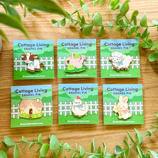 Cottagecore Enamel Pins | Cute Farm Animal Pins | Kawaii Cow, Frog, Chicken, Bunny, Sheep