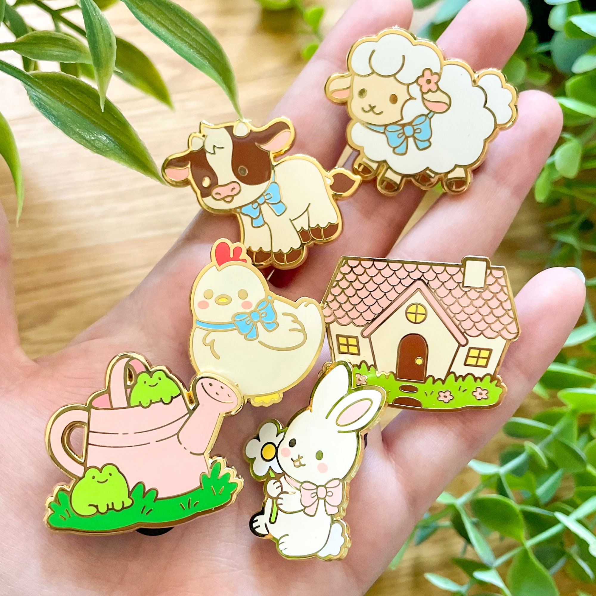 Cottagecore Enamel Pins | Cute Farm Animal Pins | Kawaii Cow, Frog, Chicken, Bunny, Sheep