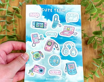 Cute Tech Sticker Sheet | Kawaii Y2K Sticker Sheet | Heisei Retro Planner Stickers