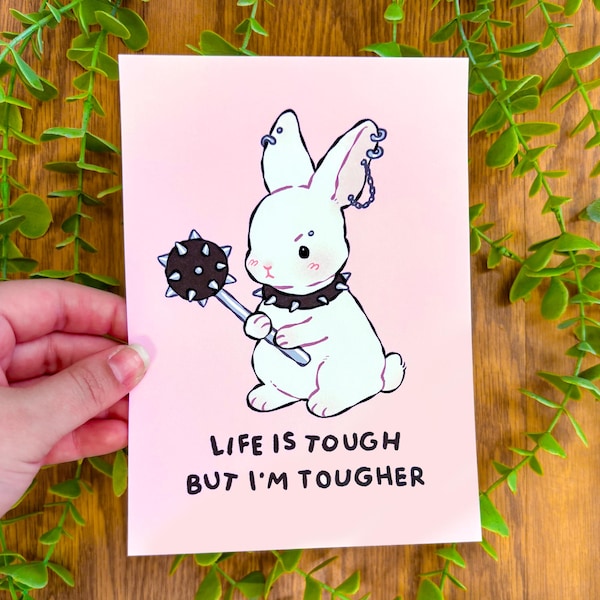 Tough Bunny Art Print | Cute Pink Punk Rabbit