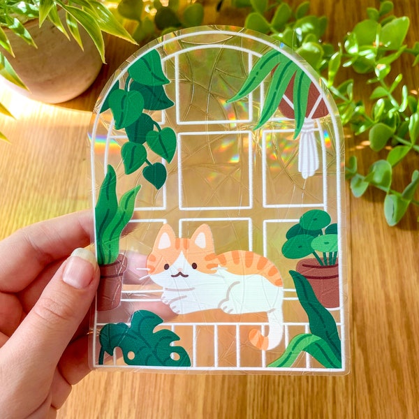 Plant Kitty Suncatcher Sticker | Cat Prism Window Cling