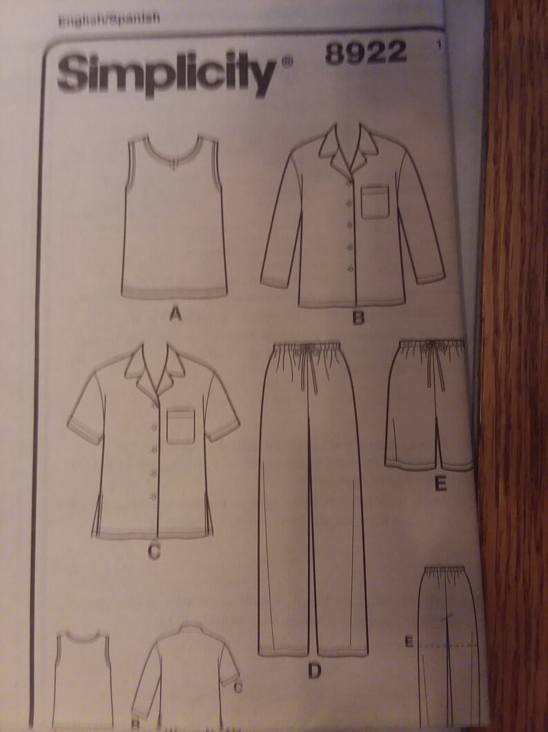 Simplicity Pajama Pattern 8922 Size 26W32W Bust Etsy