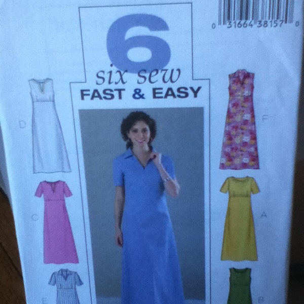 Butterick Six Sew Fast & Easy Dress Pattern 4181 Size 20-24, Bust 42"-46", Waist 34"-39", Hip 44"-48"