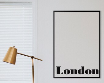 London Print for living room decor. Instant download in black and white poster to update living room