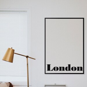 London Print for living room decor. Instant download in black and white poster to update living room