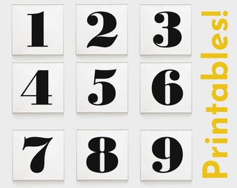 Números cuadrados impresos del 1 al 9, listos para imprimir y enmarcar para la decoración de la sala de estar. Serie de 9x9 en números decoración fácil para descarga instantánea