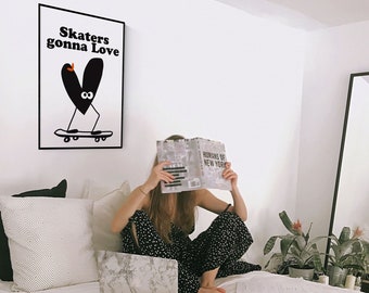 Skater Girl Poster. Skaters Love Poster. Instant download printable. Young Lifestyle. Ready to frame 20 sizes. GIft for her. Skate art