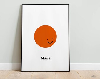 Mars for Solar System room decor. Instant download printable poster with the big red planet. Cosmos themed room. Space decor. Mars attack