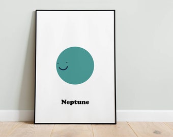 Planet Neptune Print from the outer space to kids room decor. Instant download printable poster of the furthest planet. Space themed room.