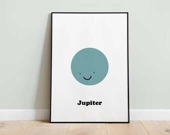 Jupiter Print from the outer space to kids room decor. Instant download printable poster of the big planet. Space themed room. Cute prints