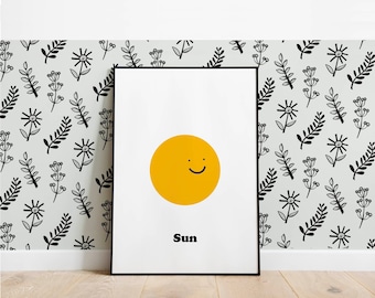 Yellow Bright Sun for Solar System room decor. Instant download printable poster with the big sun. Cosmos themed room. Space decor. Sunny