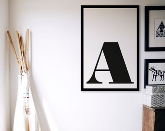 Letter A print for living room. Capital letters and numbers available as an art print to Instant download to update your home decor