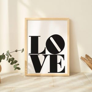 LOVE Printable Wall Art | Monochrome Minimalist Art Print, Instant Download Poster for Modern Living Room Decor