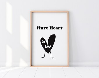 Cartel de amor de corazón herido. Descarga instantánea imprimible. Estilo de vida joven. Listo para enmarcar 20 tamaños. Regalo para ella. Carteles de amantes decoración de apartamentos.