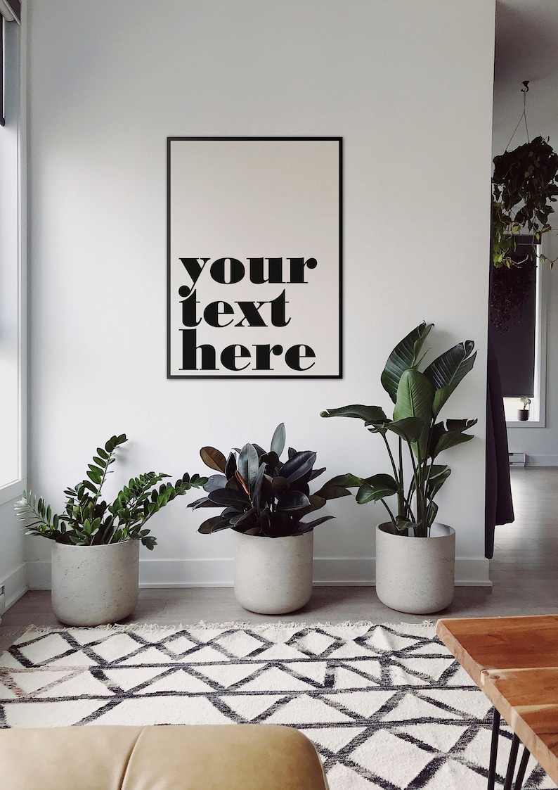 Custom text in black and white print for living room. Your own monochrome text as art print to Instant download to update your home decor image 1