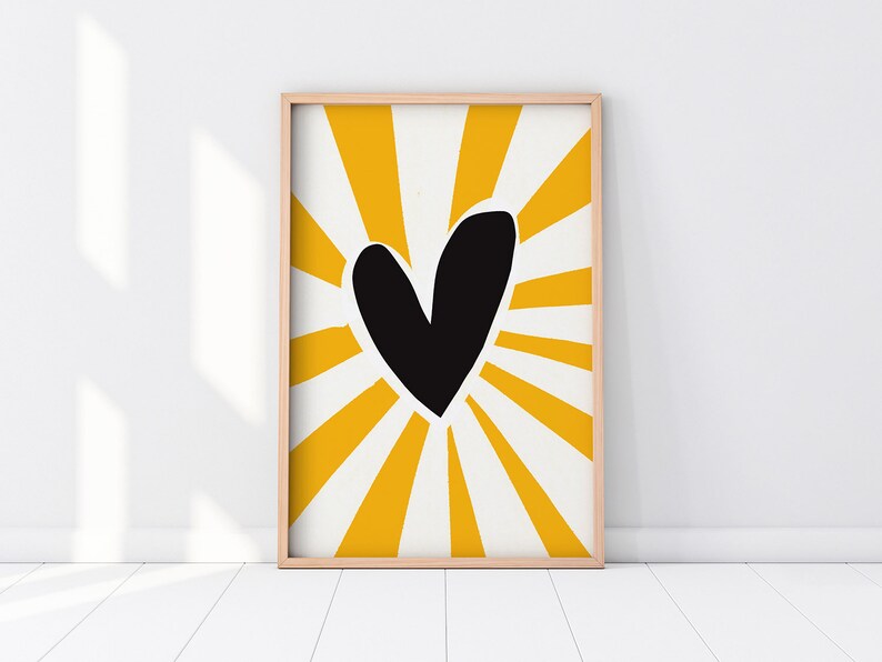 Cartel amarillo brillante del amor. Descarga instantánea imprimible. Estilo de vida joven. Listo para enmarcar 20 tamaños. Regalo para ella. Decoración luminosa de la sala de estar imagen 1