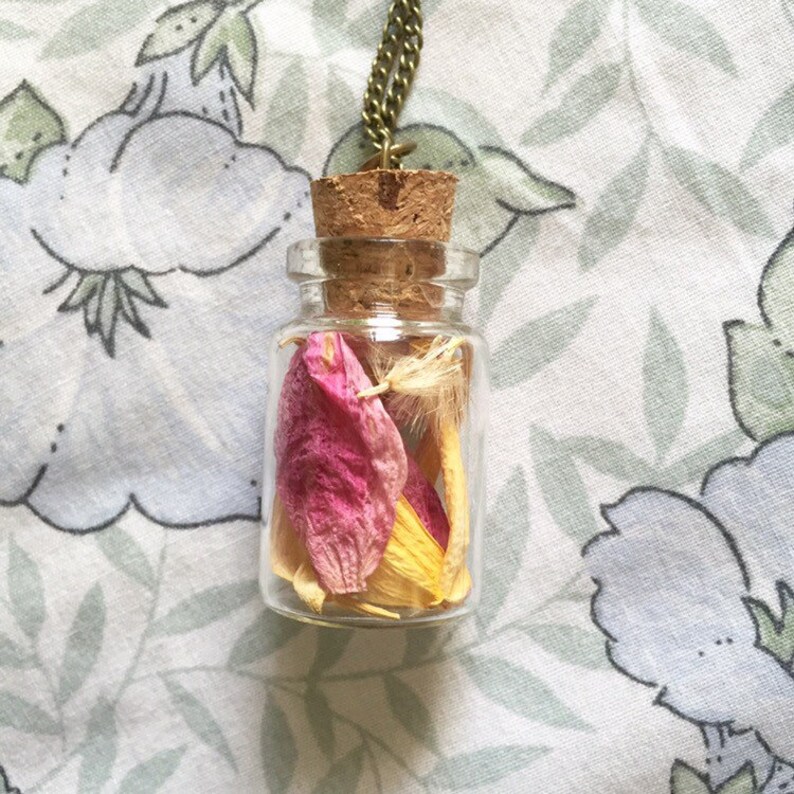 Flower petal glass jar necklace Etsy