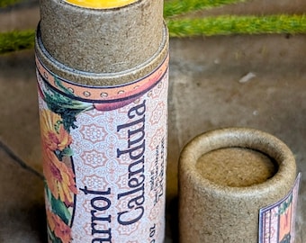 Eco Friendly Lip Balm • Carrot Calendula Botanical Balm in Paper Tube • Handmade and Natural