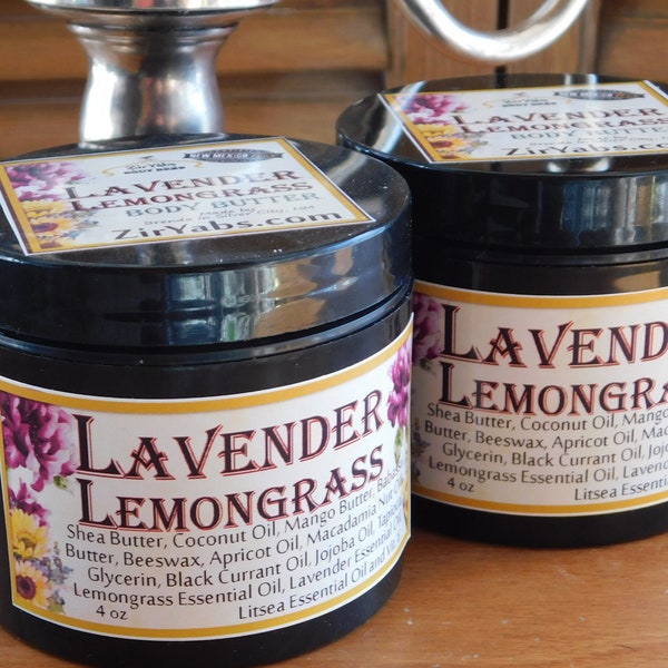 Lavender and Lemongrass Body Butter with 100% Real Essential Oils, Jojoba Oil and Argan Oil
