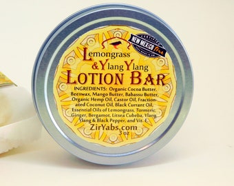 Lotion Bar | Ylang Ylang and Lemongrass Essential Oils | 3 oz | Cocoa Butter | Organic Hemp Oil | Sea Buckthorn | Reduced Packaging