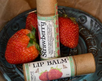 Natural Strawberry Lip Balm in Paper Tube · Eco Friendly Lip Care · Zero Waste Gift