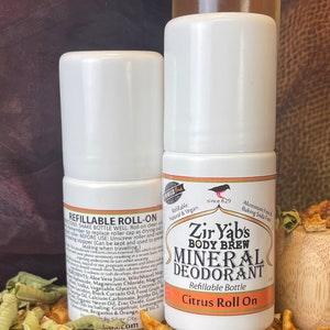 Mineral Deodorant | Citrus | Roll On | 2.5 oz Refillable Bottle | Vegan | Baking Soda Free | Aluminum Free