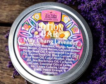 Lavender May Chang Lotion Bar – Fast fuktighetskräm – Noll avfall, plastfri – Citrusblommig kroppssmörbar – Miljövänlig resepresent
