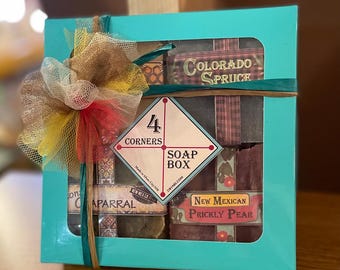 Four Corners Seifenschachtel mit American Southwest Seifenkollektion | New Mexico Kaktusfeige Seife | Arizona Chaparral Seife | Utah Honig und Salz