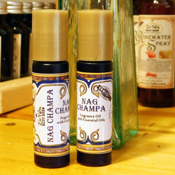 Nag Champa Fragrance Oil with Essential Oils, Glass Bottle Roll On
