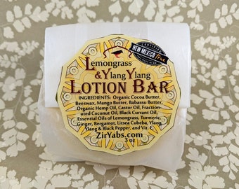 Lotion Bar | Ylang Ylang and Lemongrass Essential Oils | 3 oz | Cocoa Butter | Organic Hemp Oil | Sea Buckthorn | Reduced Packaging