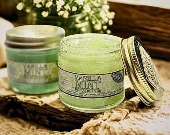 Vanilla Mint Sugar Lip Scrub · Handcrafted · Cool Mint & Vanilla Scent