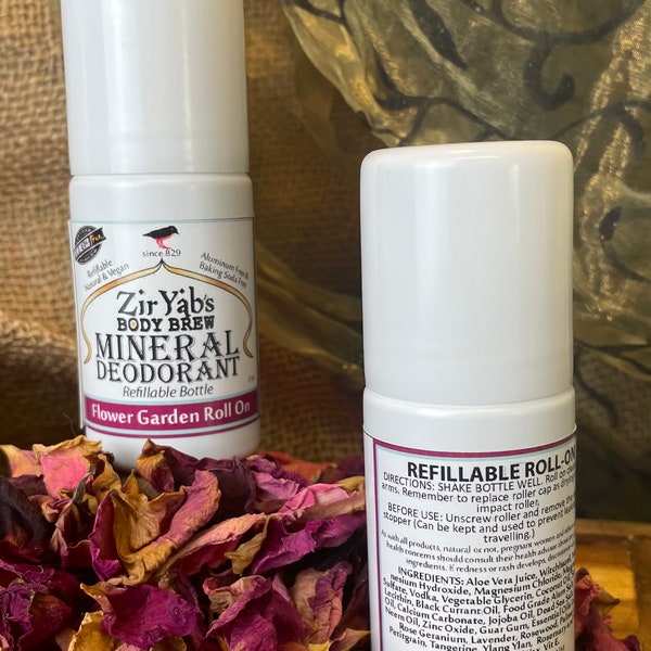 Mineral Deodorant | Flower Garden | Roll On | 2.5 oz Refillable Bottle | Vegan | Baking Soda Free | Aluminum Free