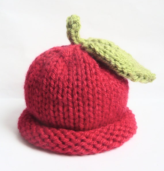 Knit apple baby hat green red apple hat preemie newborn | Etsy