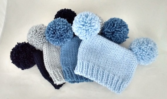 Newborn Pom Pom Hat Pompom Baby Boy Navy Blue Denim Silver Etsy