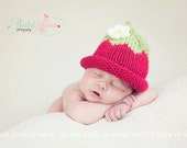 Baby girl hat strawberry hat - summer photography prop sitter preemie newborn baby toddler strawberry shortcake vegan hand knit baby shower