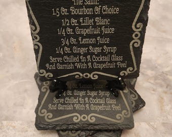 Laser Engraved Slate Coasters, Cocktail Recipe