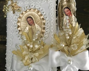 Baptism candle set Virgen de Guadalupe, Girl Baptism Candle Set, Vela de Bautizo Nina, Vela de Bautizo