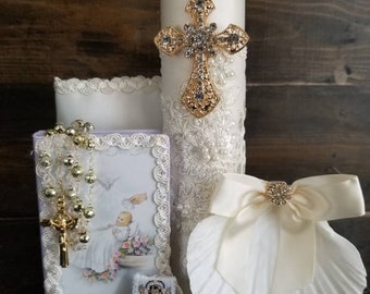 baptism candle set for baby girl