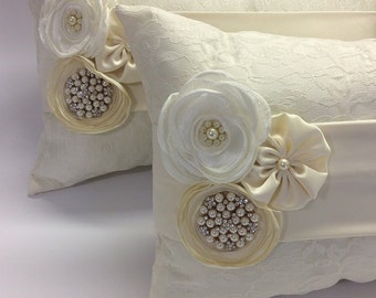 Set of 2 kneeling pillows lace wedding ring pillow//wedding pillow