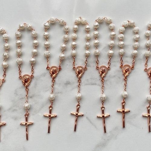 25 pcs Pearl Decade Rosary / Mini Rosaries / Première communion favorise Recuerditos Bautizo 25pz / Mini Pearl Rosary Baptism Favors 25 pcs