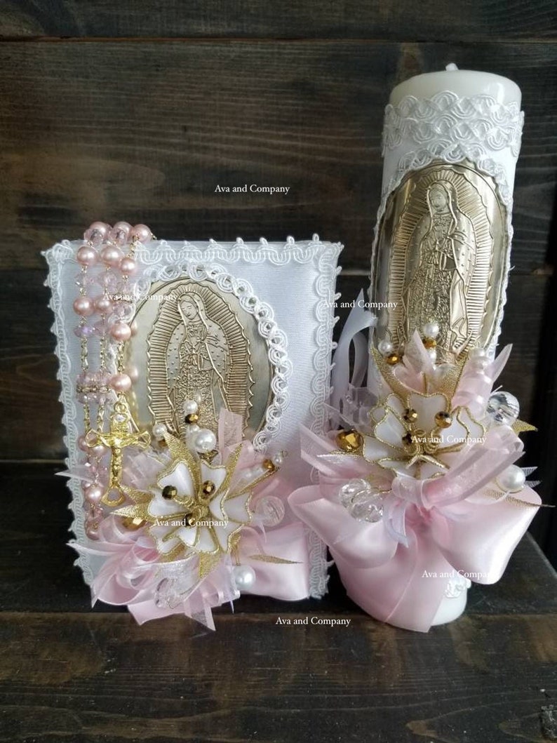 Gift Baptism Candle Set Girl/virgen De Etsy
