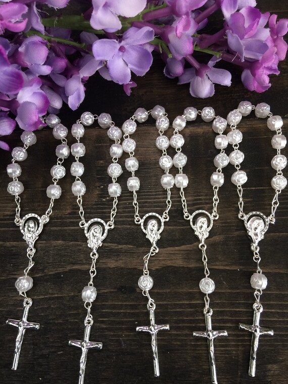 20 pcs Rosaries, Recuerditos Bautizo 20pcs rose gold Mini Rosaries First communion decenario ...